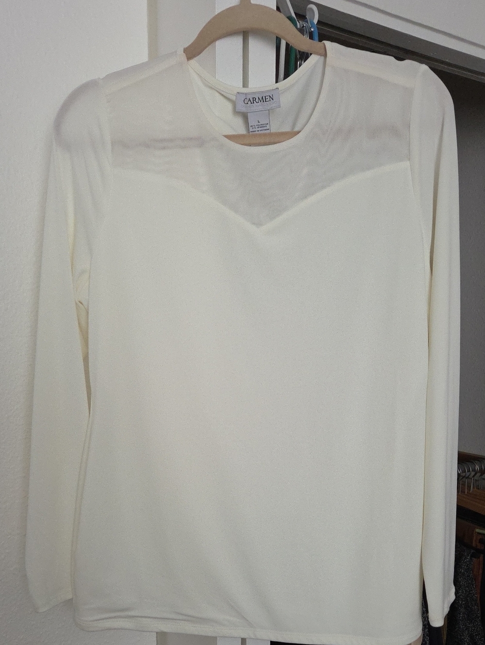 Carmen Cream Long-Sleeve Sheer Yoke Top